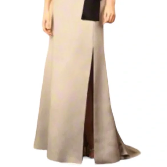 NWT Alfred Angelo GOWN 7283L Bridesmaid MOB Cocktail Dress LINEN / BLACK Sz 10 - Picture 3 of 6